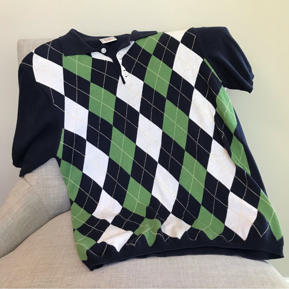 STEVE & BARRY ALL-AMERICAN - 2 Boys Argyle Blue & Green Short Sleeve Sweaters